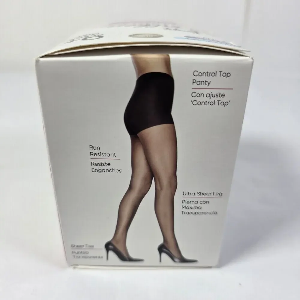 L'eggs Silken Mist Control Top Ultra Sheer Tights Black Q+ Mist 2 Pack New